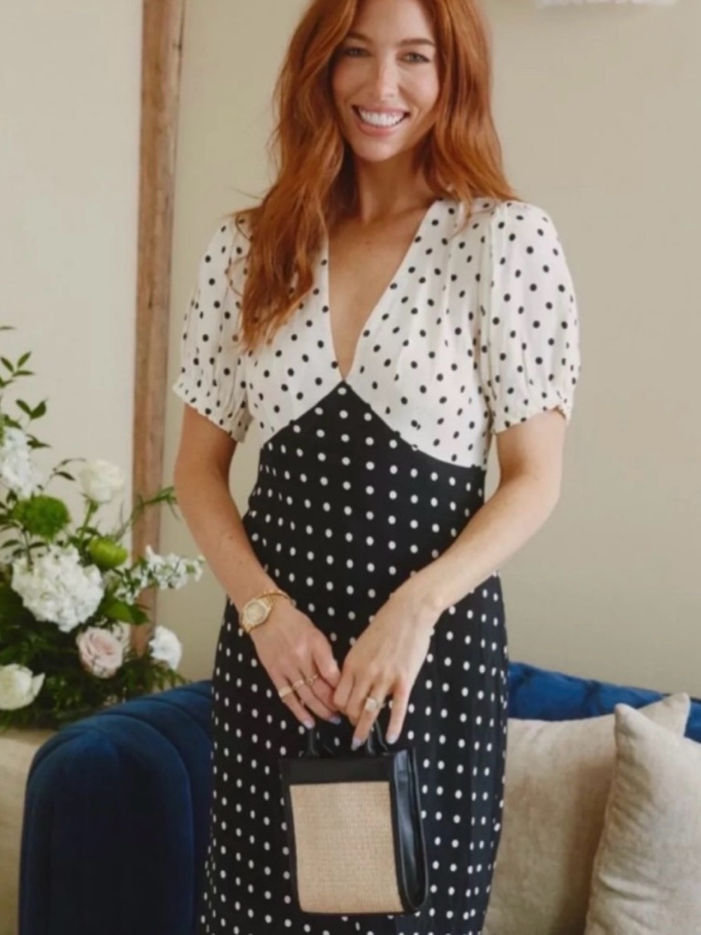 A New Day Polka Dot Colorblock Midi Dress – NWT – Size xs